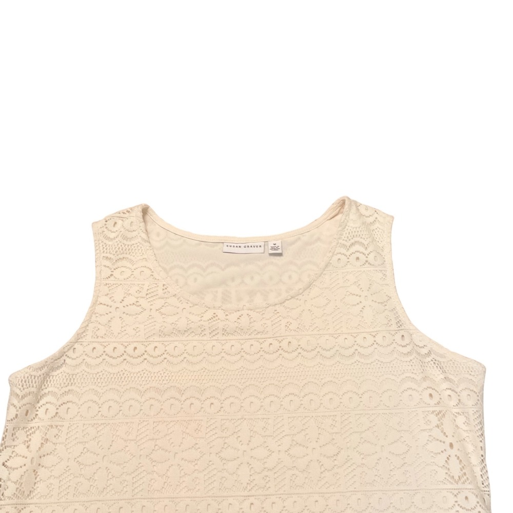 Susan Graver Lace Tank Top Womens Medium Cream Floral Sleeveless Boho Romantic - Picture 3 of 10